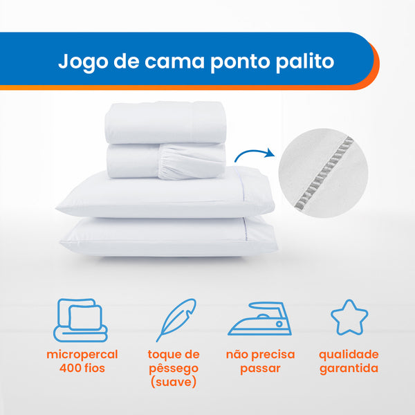 Jogo de Lençol ConfortMax 3 Peças Percal 400 Fios Ponto Palito Luxo Hotel